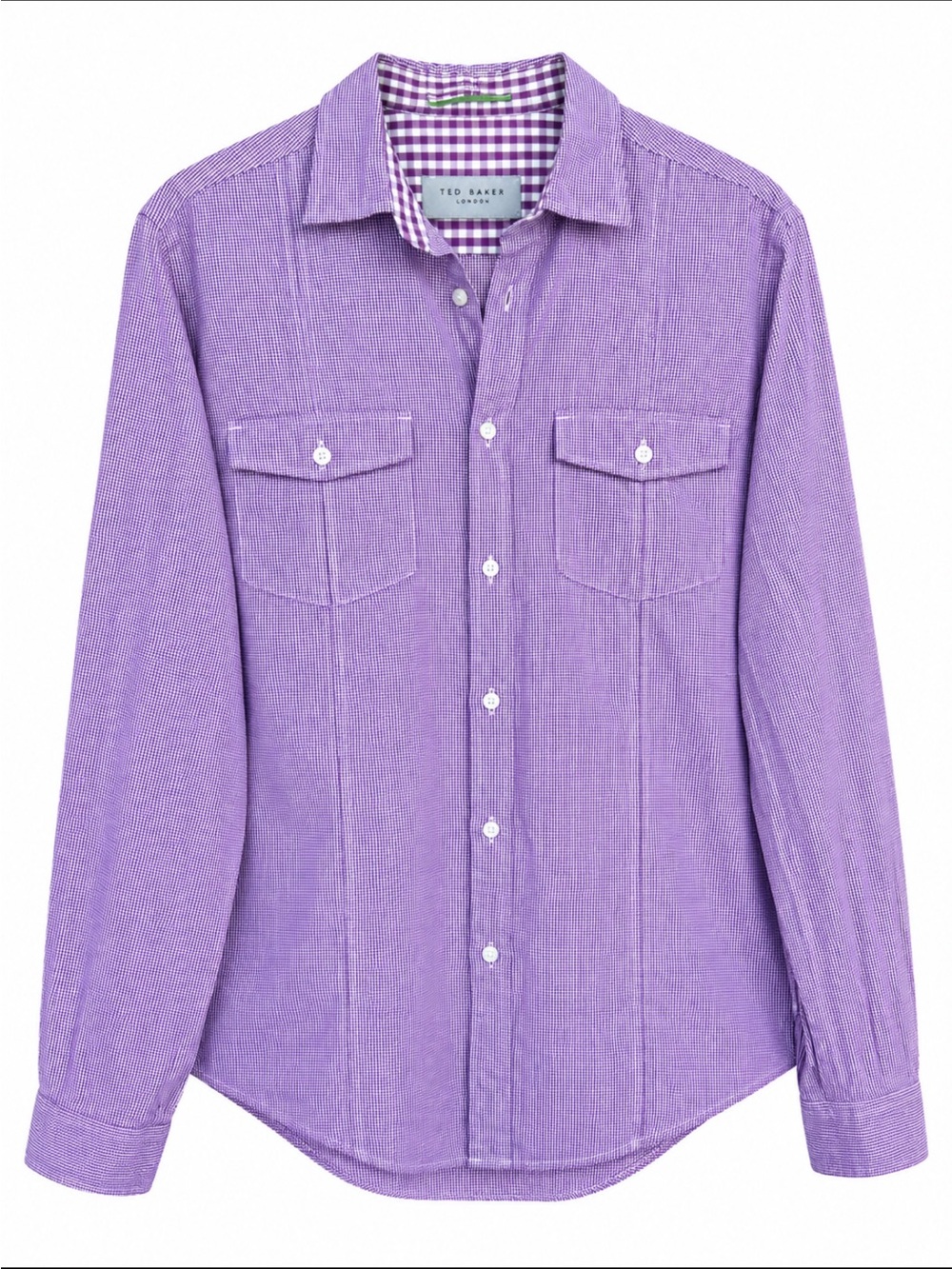 Ted Baker purple gingham long sleeved Button Down Shirt Sz 4 small